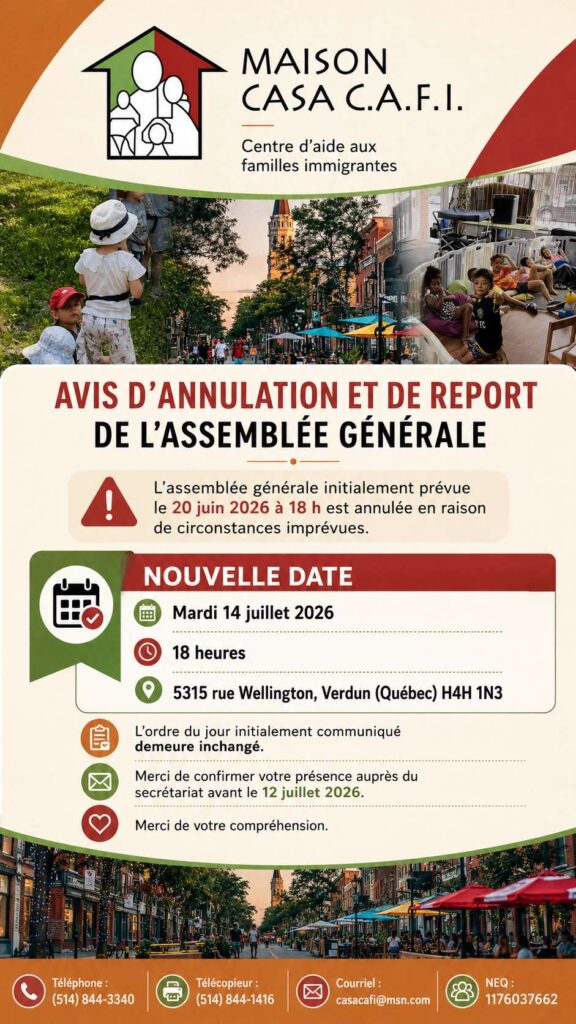 Avis d'annulation et de report de l'Assemblée Générale - CASA CAFI VERDUN