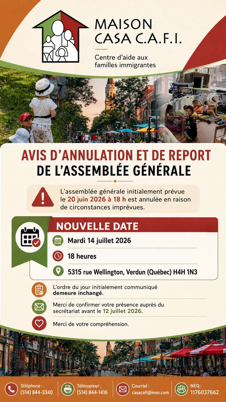 Avis d'annulation et de report de l'Assemblée Générale - CASA CAFI VERDUN