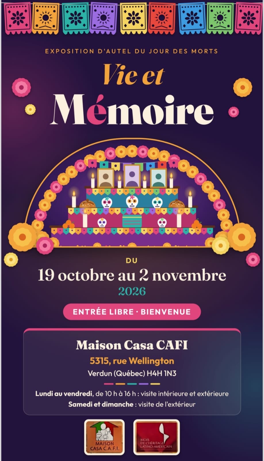 Vie et Mémoire exposition d'autel du Jour des morts à Verdun, Montréal - CASA CAFI